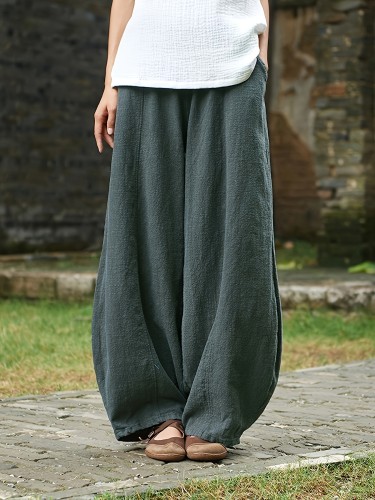 Solid Color Baggy Harem Pants, Casual Elastic Waist Comfy Pants With Pocket, Women's Clothing
