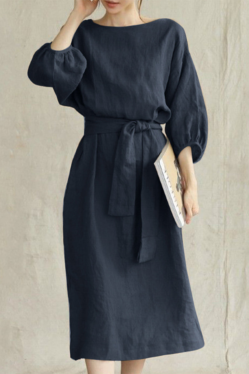 Casual Color Block Contrast O Neck A Line Dresses