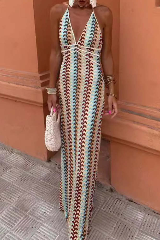 Sexy Floral Print Lace Up Backless Halter One Step Skirt Dresses