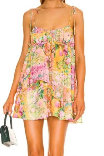 Fashionable Temperament Printed Lace-up Short Ruffled Mini Dresses