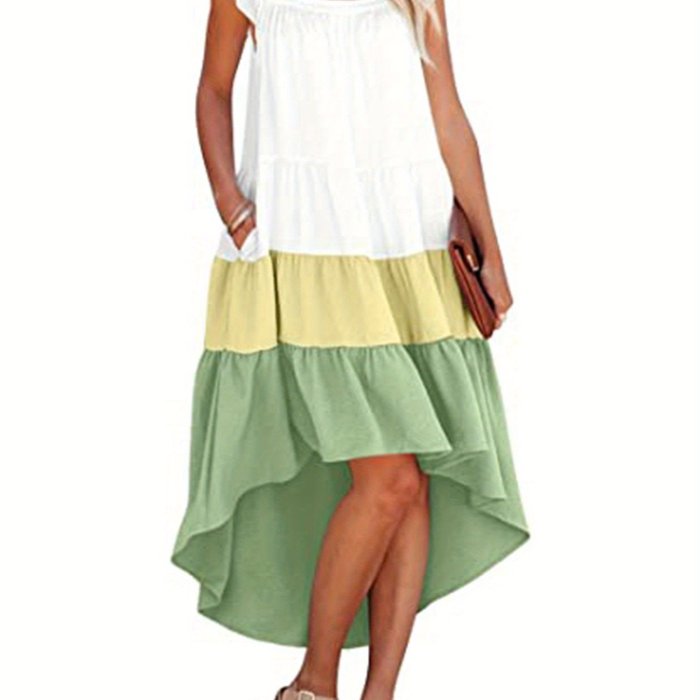 Square Neck Dipped Hem Loose Dress, Casual Flutter Sleeve Ruffle Hem Loose Beach Dress, Women's Clothing