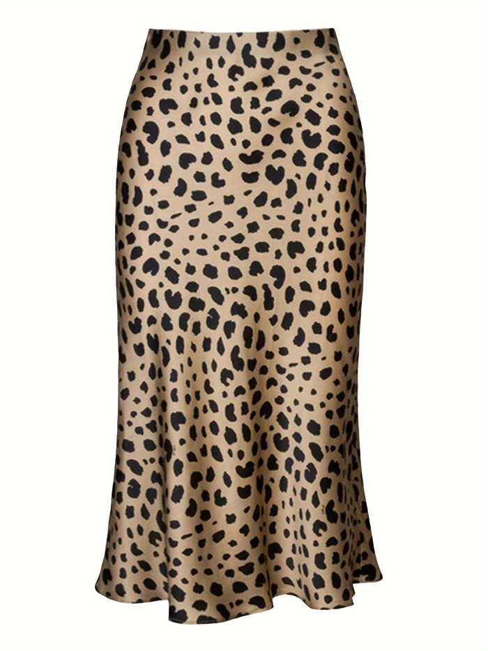 Leopard Print High Waist Bodycon Skirt, Sexy Midi Skirt For Spring & Summer, Women's Clothing