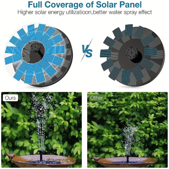 1pc Solar Fountain Pump, 1.5W Solar Bird Bath Pump With 6 Nozzles