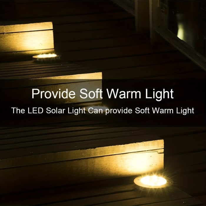 4\u002F8pcs Solar Powered LED Ground Spot Lights - Recessed Polished Stainless Steel Lamp with 8 LEDs, Detachable