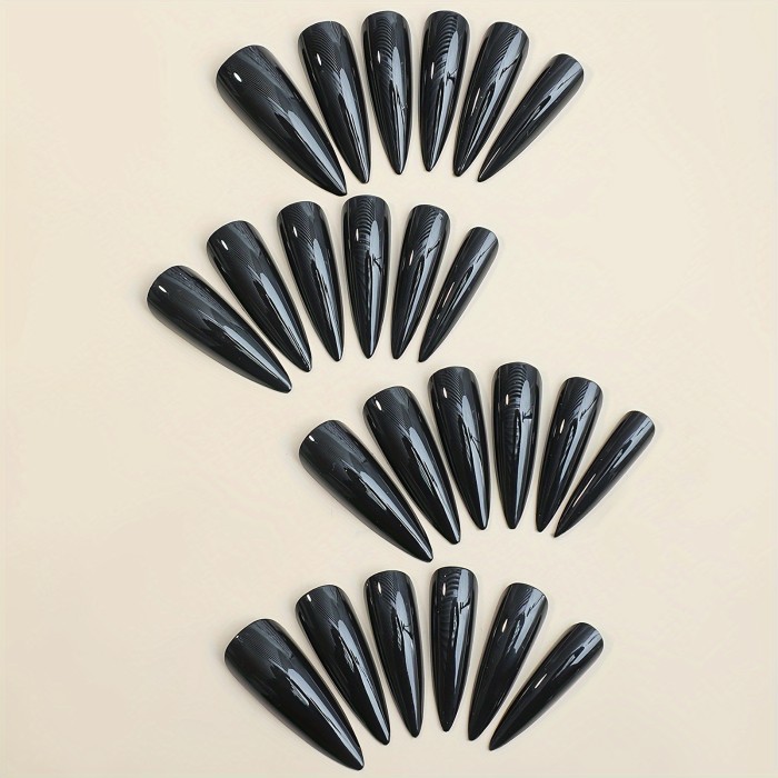 Black Pointed Tips False Nail Solid Color Simple Style Removable Artificial Nail