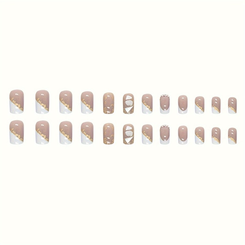 24Pcs Square Glam Nails - Medium Glitter Acrylic with Gold Foil Design