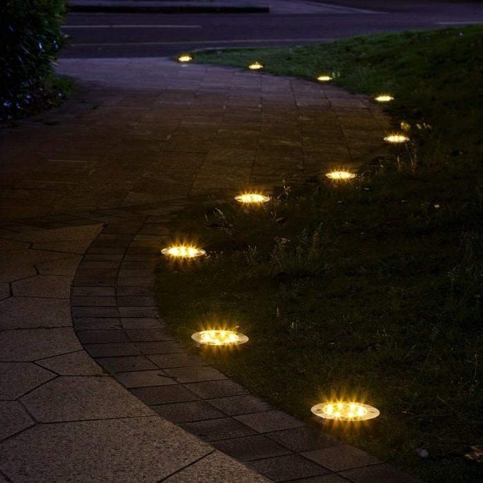 4\u002F8pcs Solar Powered LED Ground Spot Lights - Recessed Polished Stainless Steel Lamp with 8 LEDs, Detachable