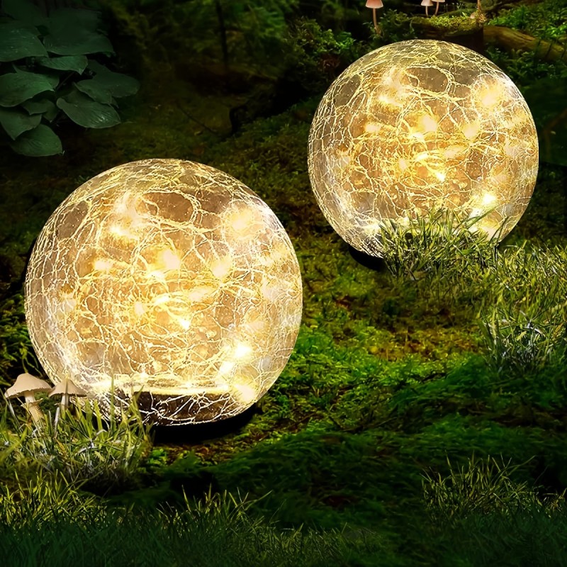 1pc Waterproof Solar Garden Light – Crackled Glass Globe, LED Patio Decorative Lighting, Lawn & Garden Outdoor Ambiance with Ground Stake