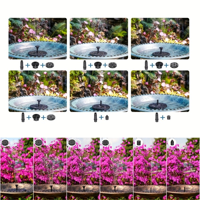 1pc Solar Fountain Pump, 1.5W Solar Bird Bath Pump With 6 Nozzles