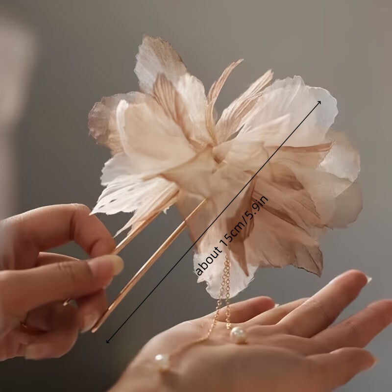 1 Pc U Shape Hairpin Hair Jewelry Flower Decor Alloy Hairpin Headdress For Chinese Hanfu Cosplay Costume