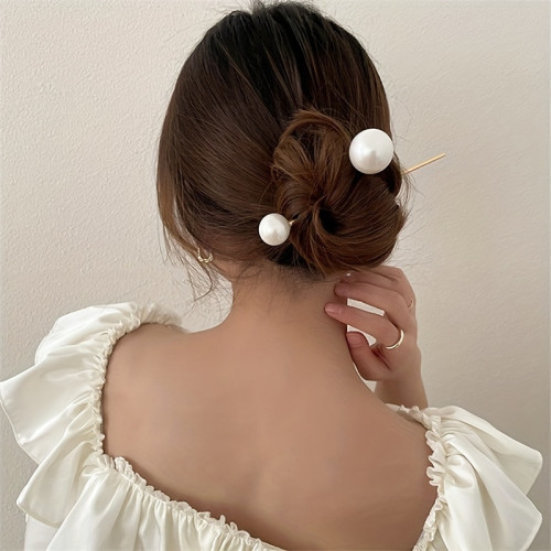 1pc Faux Pearl Hairpin Elegant Hair Stick Metal Simple Style Hair Chopstick Hair Accessories For Women