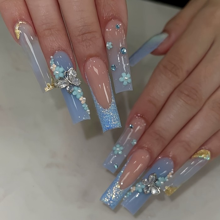 100PCS Dazzling Glossy Ballerina Press-On Nails