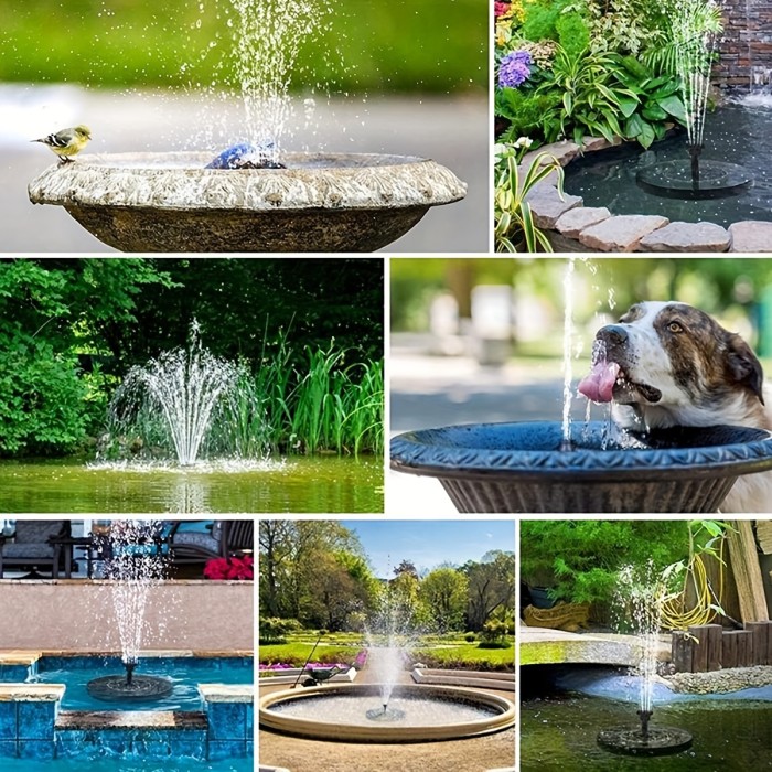 1pc Solar Fountain Pump, 1.5W Solar Bird Bath Pump With 6 Nozzles