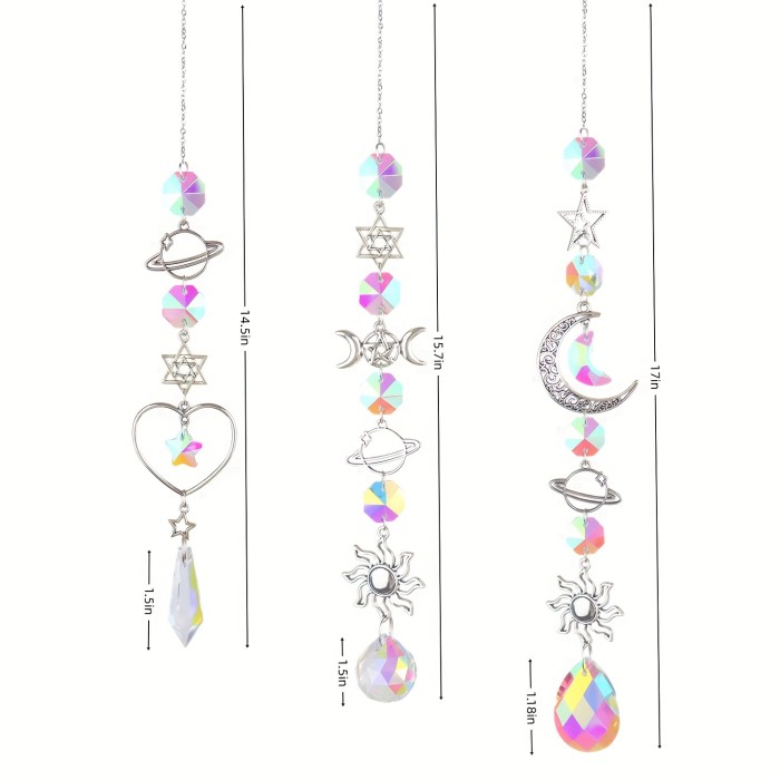 1\u002F3pcs, Vibrant Colorful Crystal Suncatcher Pendants with Chain - Adds Elegance to Windows
