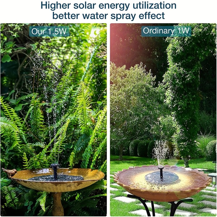 1pc Solar Fountain Pump, 1.5W Solar Bird Bath Pump With 6 Nozzles