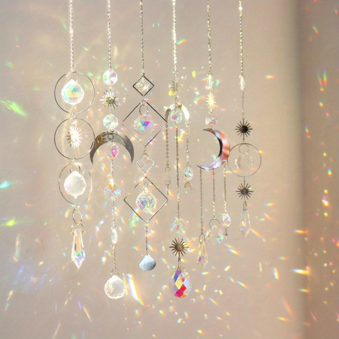 6pcs Vibrant Crystal Suncatchers - Chandelier Effect Pendant Ornaments