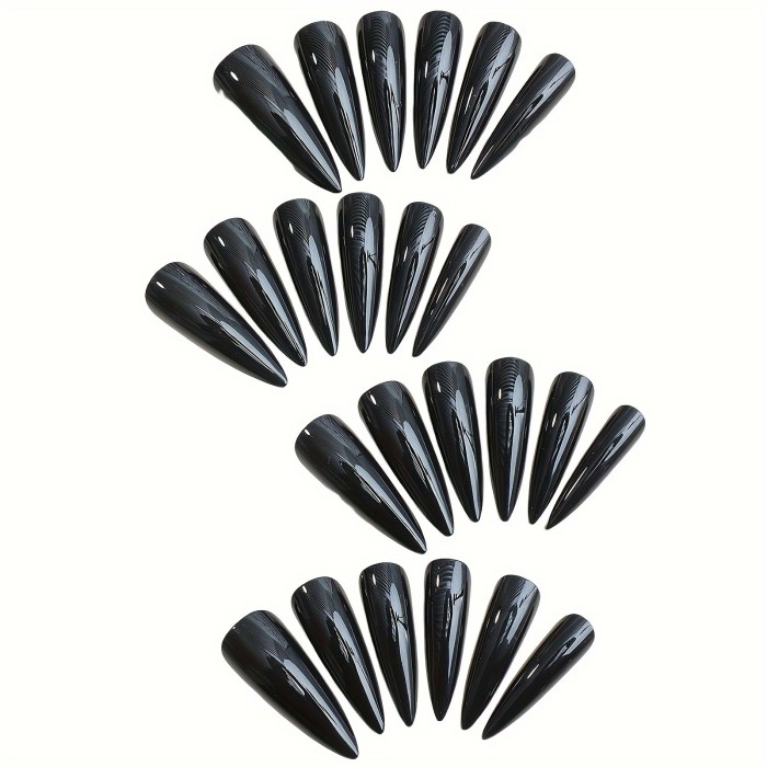 Black Pointed Tips False Nail Solid Color Simple Style Removable Artificial Nail
