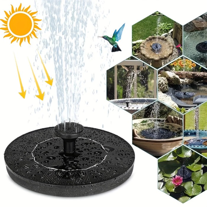 1pc Solar Fountain Pump, 1.5W Solar Bird Bath Pump With 6 Nozzles