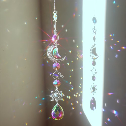 1\u002F3pcs, Vibrant Colorful Crystal Suncatcher Pendants with Chain - Adds Elegance to Windows