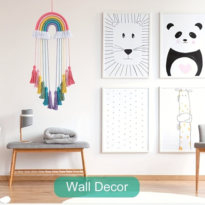 Handcrafted Rainbow Macrame Wall Hanging - Unique Bohemian Decor with Delicate Bow Hair Hoop Pendant and Playful Tassel