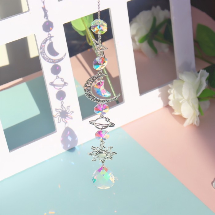 1\u002F3pcs, Vibrant Colorful Crystal Suncatcher Pendants with Chain - Adds Elegance to Windows