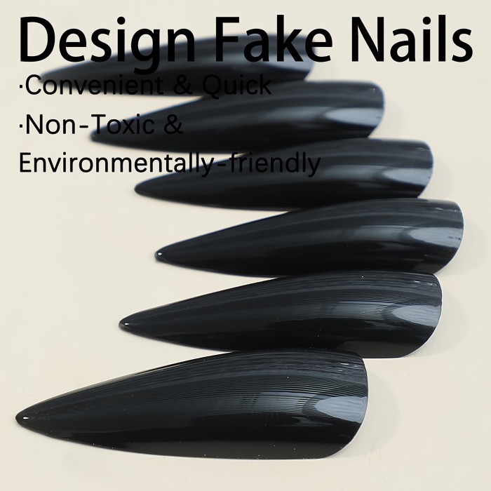 Black Pointed Tips False Nail Solid Color Simple Style Removable Artificial Nail