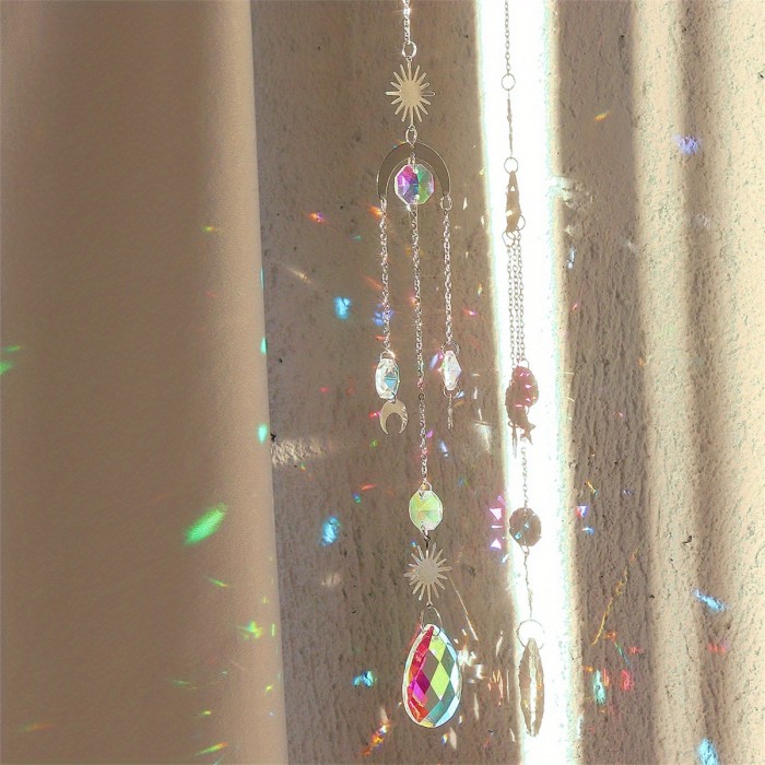 1\u002F3pcs, Vibrant Colorful Crystal Suncatcher Pendants with Chain - Adds Elegance to Windows