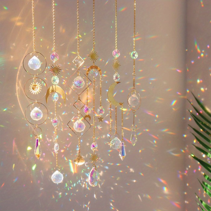 6pcs Vibrant Crystal Suncatchers - Chandelier Effect Pendant Ornaments