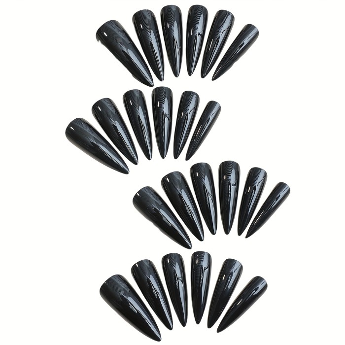 Black Pointed Tips False Nail Solid Color Simple Style Removable Artificial Nail