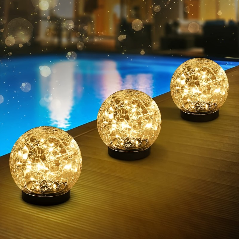 1pc Waterproof Solar Garden Light – Crackled Glass Globe, LED Patio Decorative Lighting, Lawn & Garden Outdoor Ambiance with Ground Stake