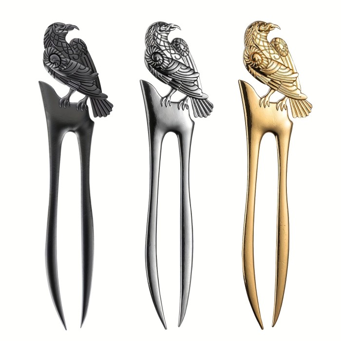 2pcs U Shape Raven Hair Prong Styling Pins Black, Golden, Slivery Wicca Witch Hair Sticks Slide Renaissance Festival French Metal Hair Forks Accessories