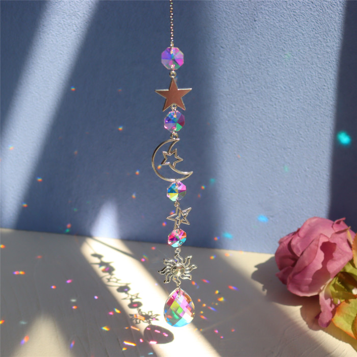 1\u002F3pcs, Vibrant Colorful Crystal Suncatcher Pendants with Chain - Adds Elegance to Windows