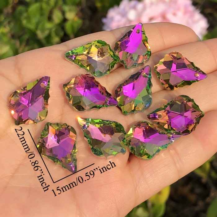 10pcs 15x22mm Premium Maple Leaf Shaped Crystal Beads - AB Rainbow Coated Glass Charms - Dazzling Jewelry Making Supplies for DIY Earrings, Necklaces & Handmade Crafts