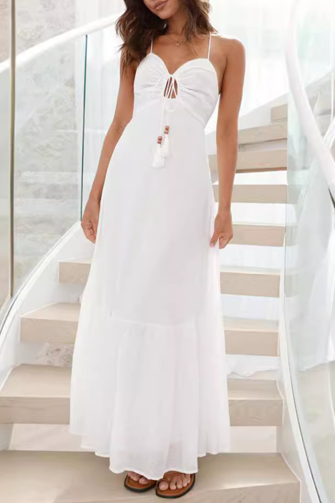 Sexy Solid Color Strap Design V Neck Sling Dresses