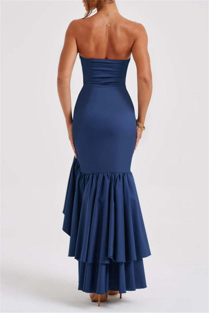 Sexy Solid Backless Slit Strapless Irregular Dress Dresses
