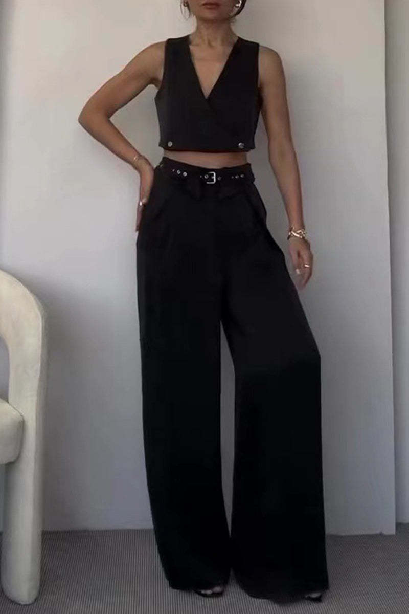 Casual Buttons V Neck Sleeveless Two Pieces(17 Colors)