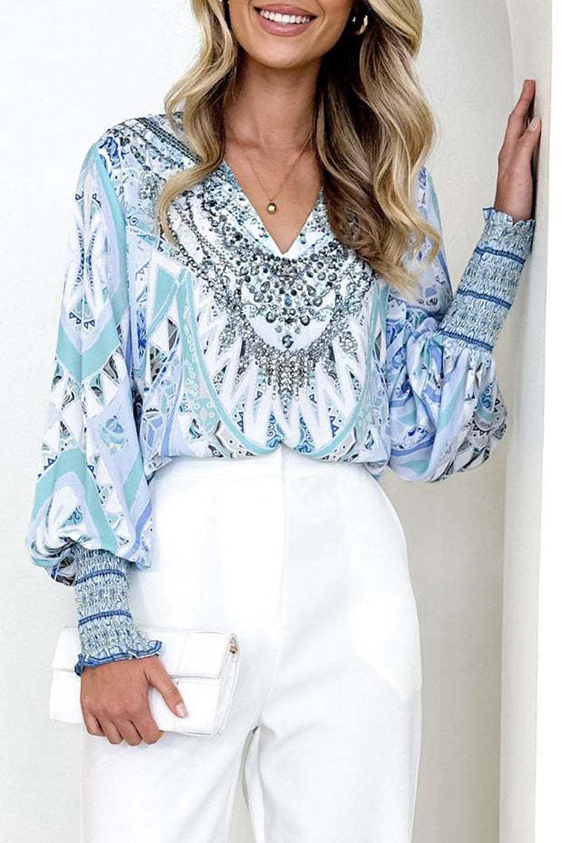 V Neck Elegant Printed Blouse