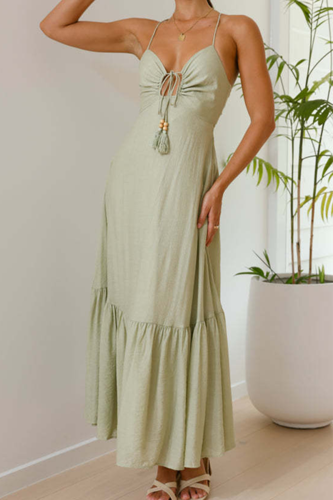 Sexy Solid Color Strap Design V Neck Sling Dresses