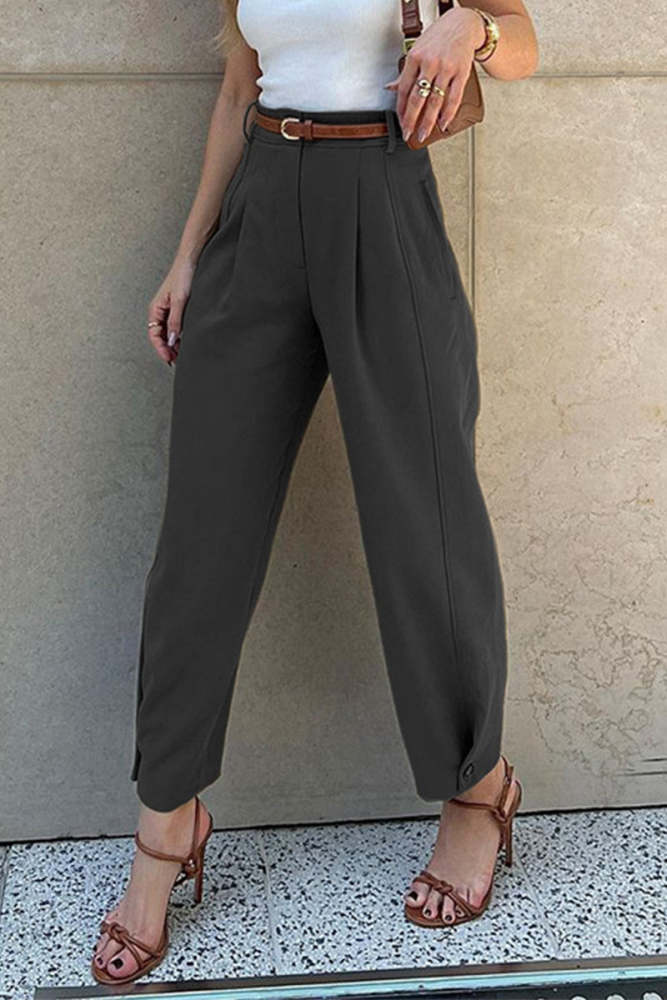 Casual Daily Solid Color Pocket With Belt Loose High Waist Harlan Solid Color Bottoms