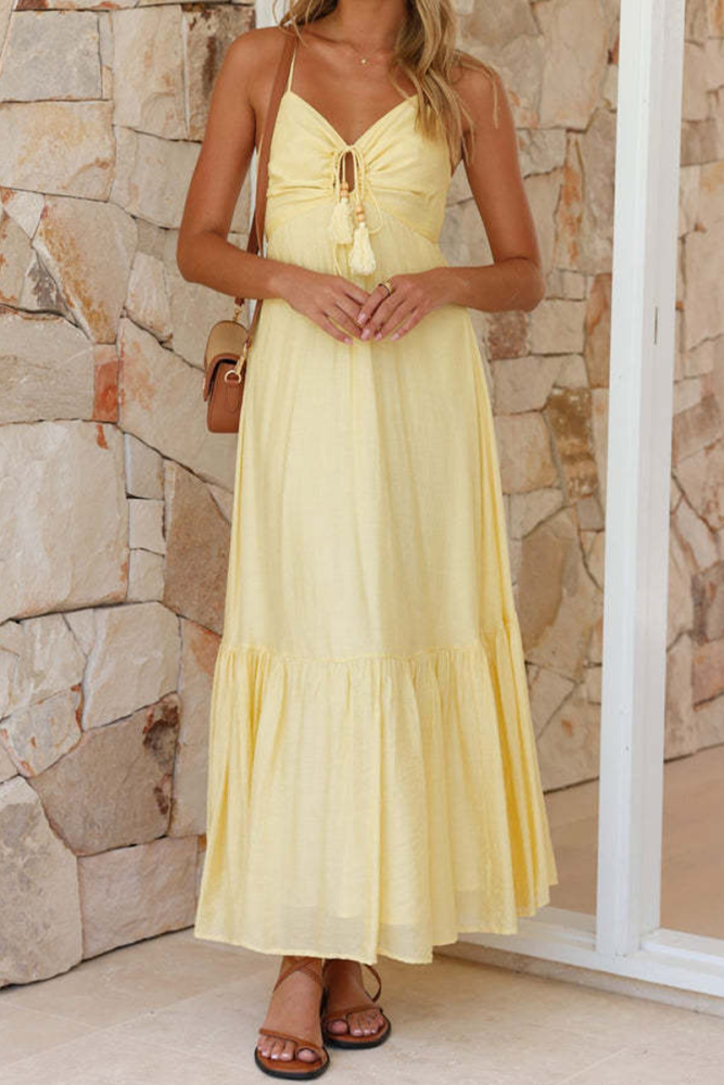 Sexy Solid Color Strap Design V Neck Sling Dresses