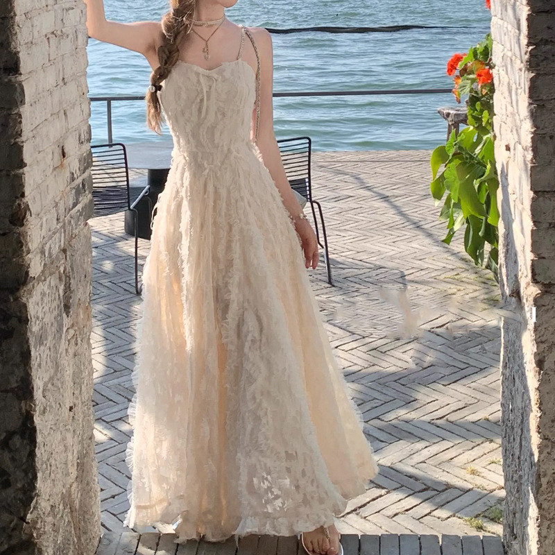 Fashion White Tassel Sleeveless Suspender Party Elegant Backless Dress