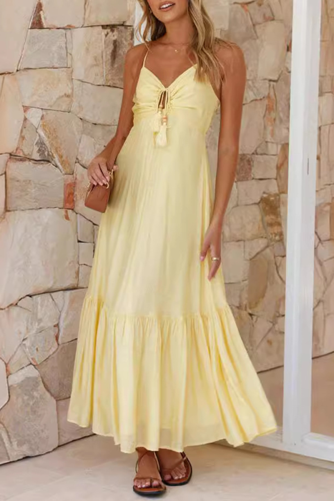 Sexy Solid Color Strap Design V Neck Sling Dresses
