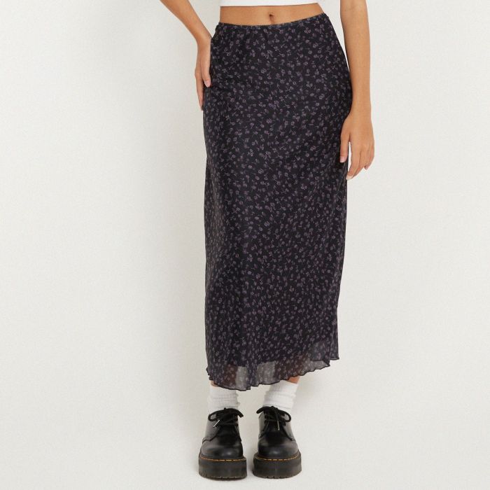 Fashion Flower Print Elastic High Waist Hip-wrapped Mesh A-Line Skirt