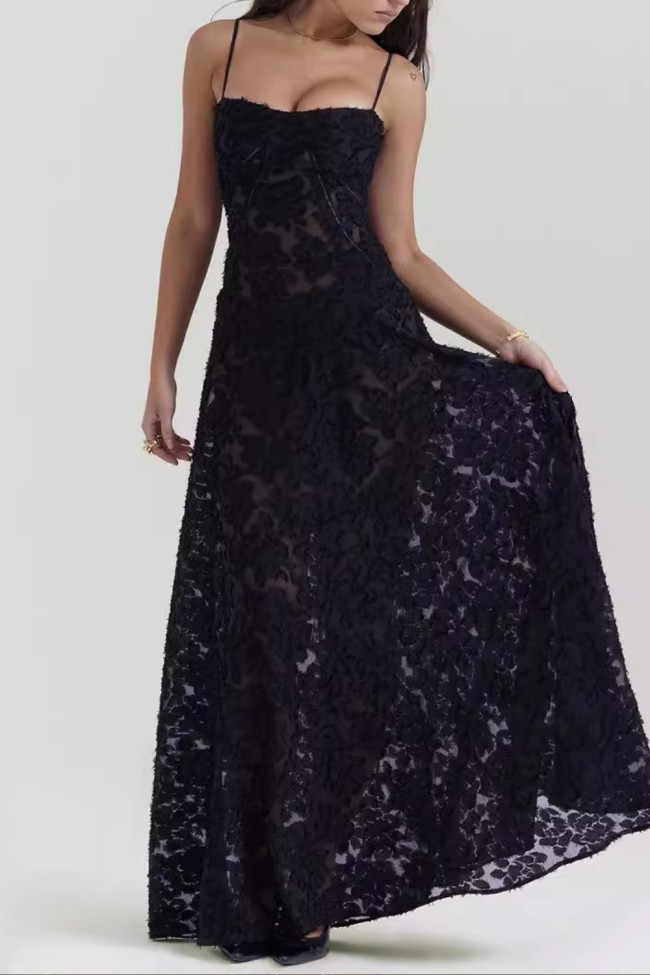 Women's Slanted Neck Spaghetti Strap Backless Lace-up Fashion Party Dress