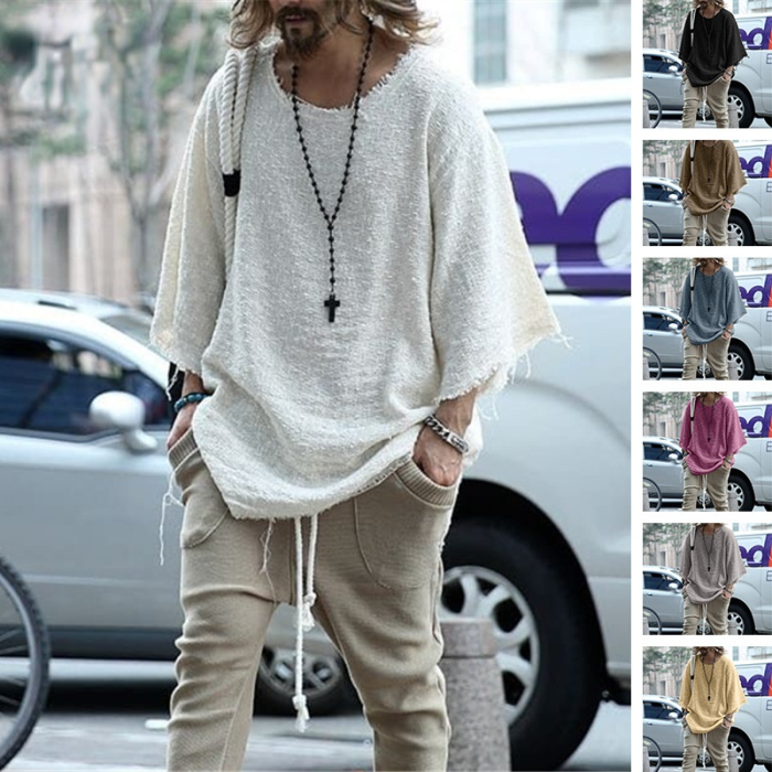 Fashion T-shirt Solid Color Crew Neck T-shirt Street Men's Tops