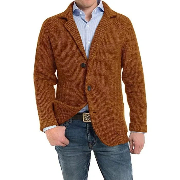 Mens Casual Knitted Cardigan Sweater Fashion Pocket Cardigan Knitted Sweater Mens Jackets