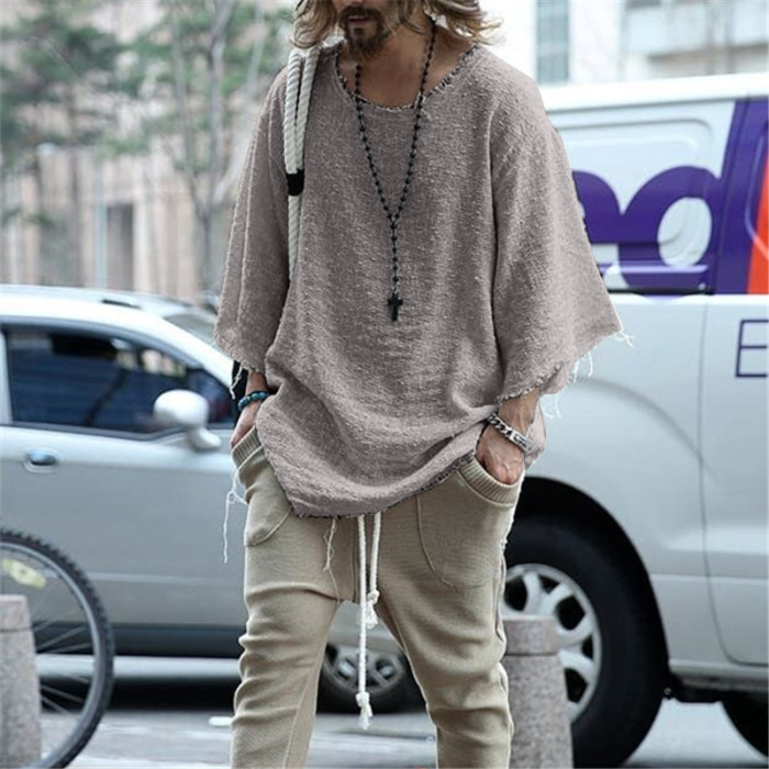 Fashion T-shirt Solid Color Crew Neck T-shirt Street Men's Tops