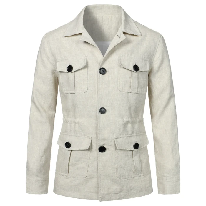 Men's Jacket Linen Vintage Gentleman Suit Pocket Jacket Fashion Solid Color Tops