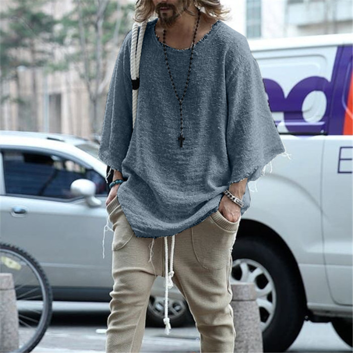 Fashion T-shirt Solid Color Crew Neck T-shirt Street Men's Tops