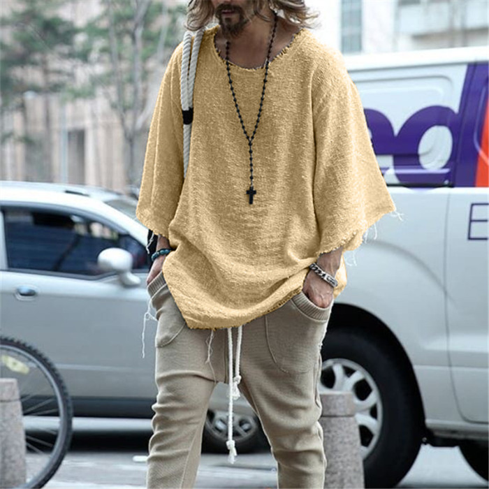 Fashion T-shirt Solid Color Crew Neck T-shirt Street Men's Tops